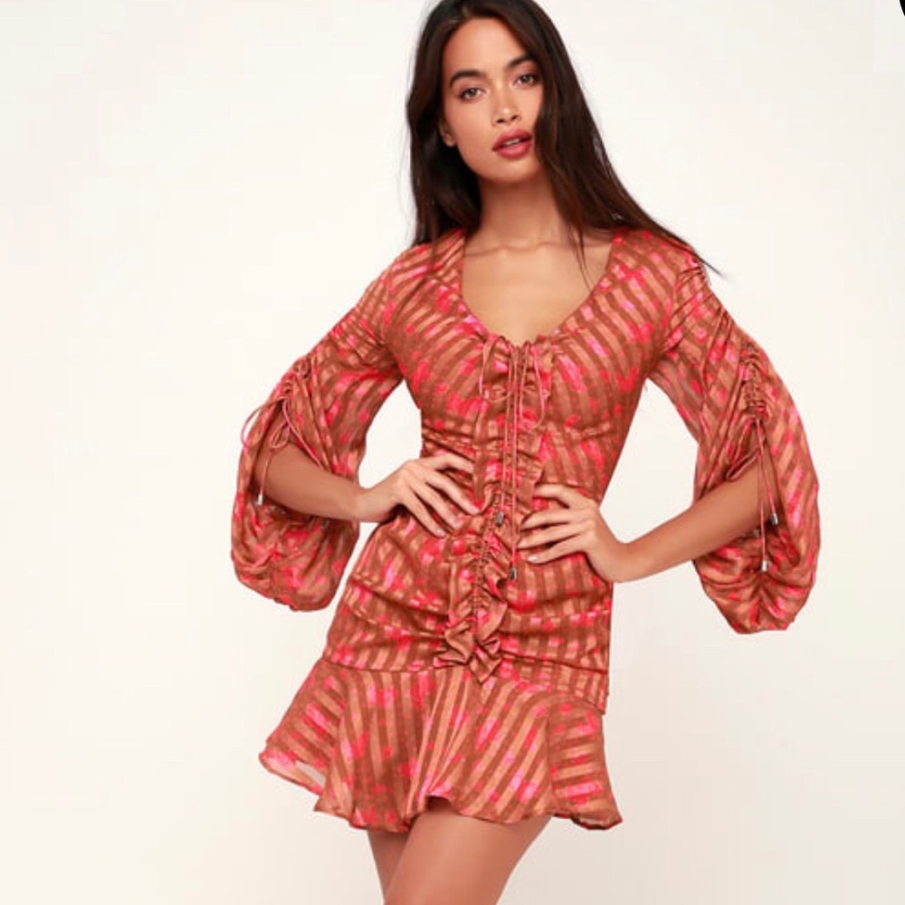 NWOT C/MEO Rust and Pink Floral Print Dress